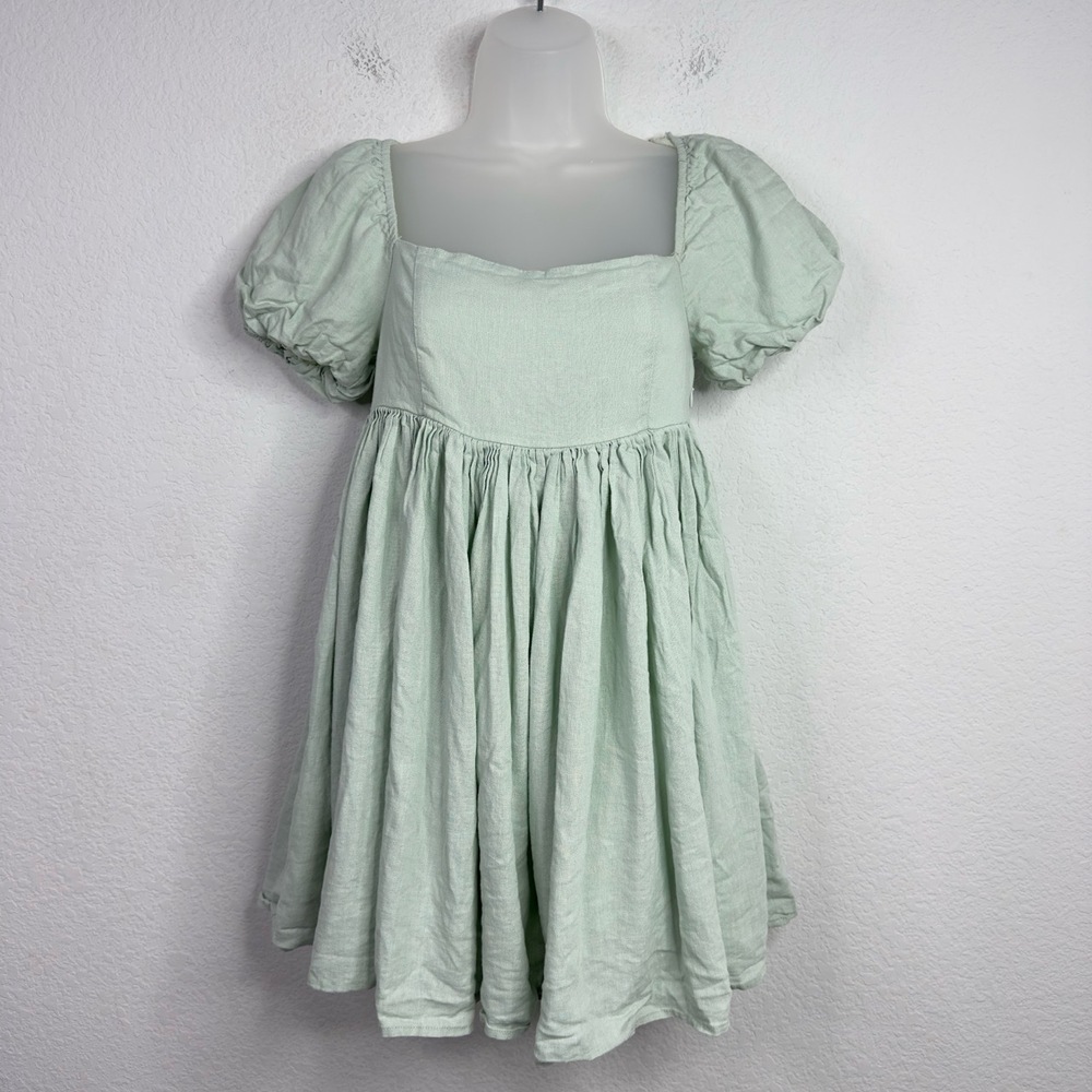 American Threads Dress Womens M Green Linen Blend Babydoll Romantic‎ Y2K Cottage